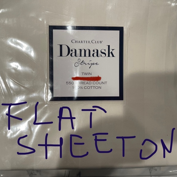 TWIN FLAT SHEET ONLY-Charter Club Cream Damask Collection 550 thread count 100%C - Picture 1 of 5
